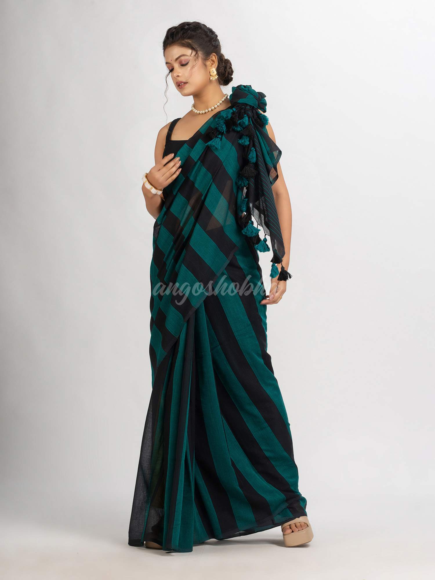 Raja And Black Stipe Handwoven Cotton handloom Saree
