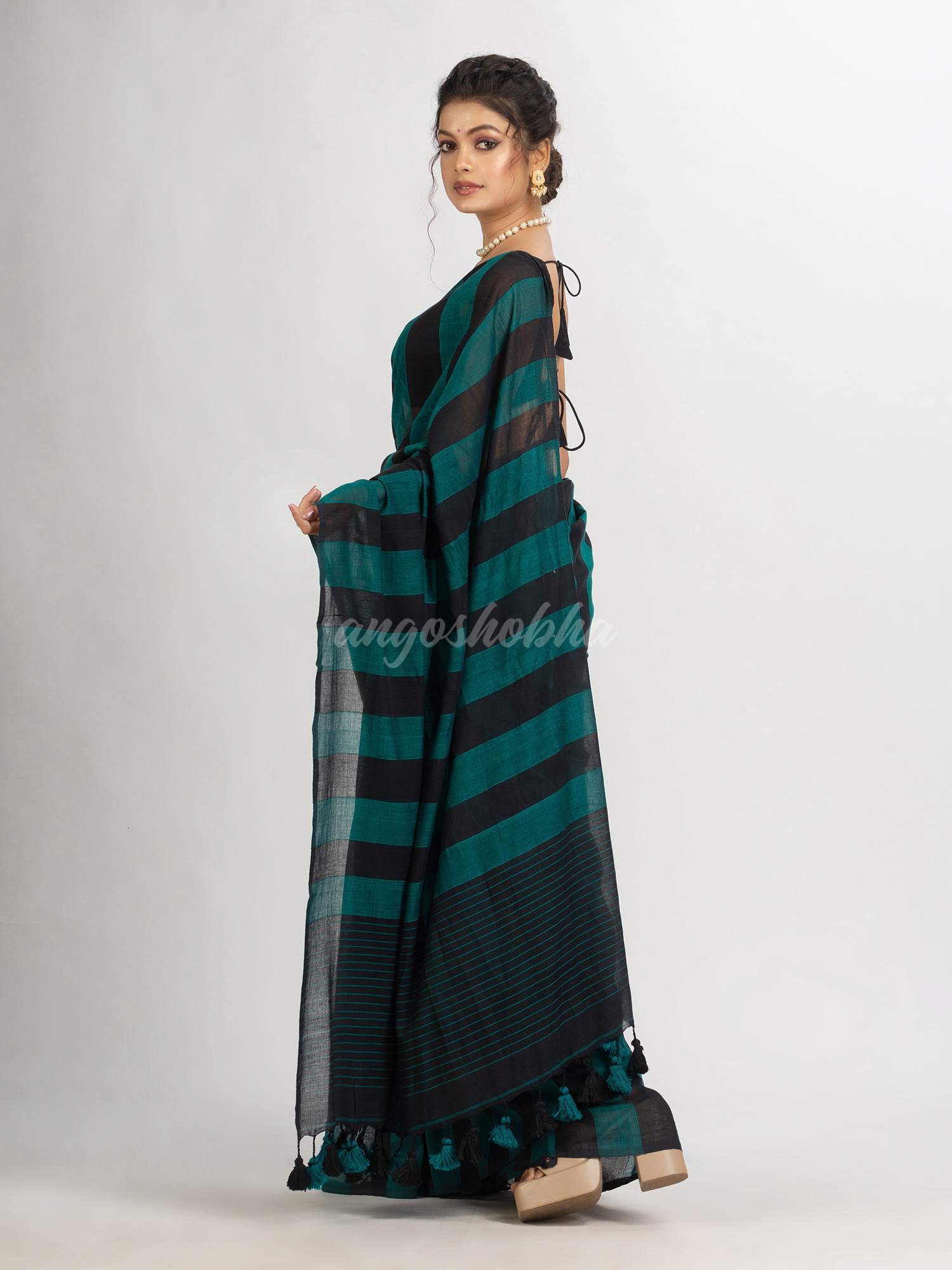 Raja And Black Stipe Handwoven Cotton handloom Saree