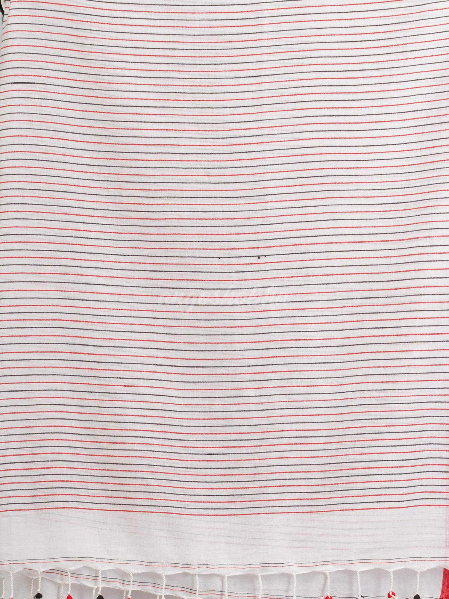 White Handwoven Cotton Stipe handloom Saree