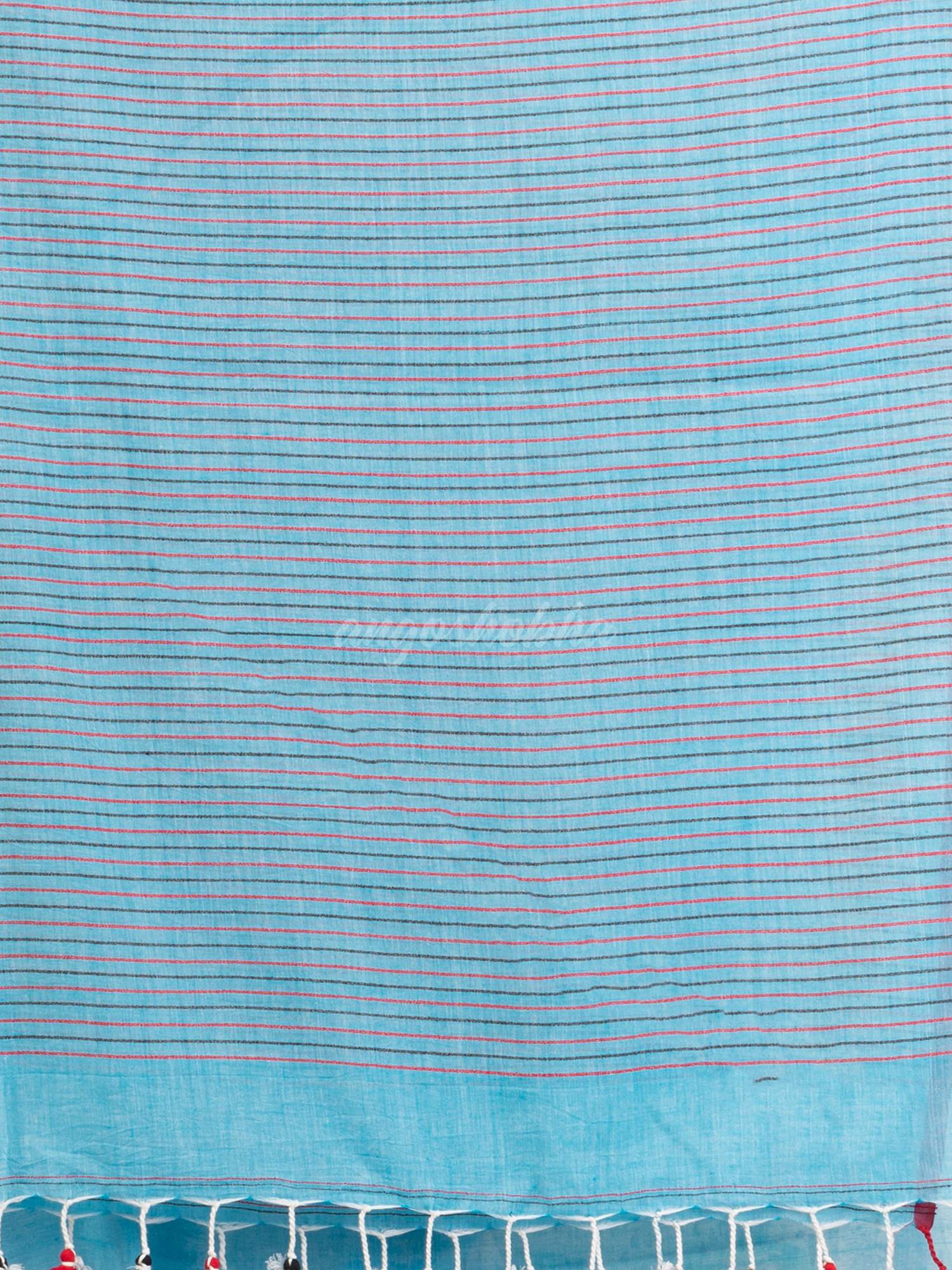 Sky Blue Handwoven Cotton Stipe handloom Saree