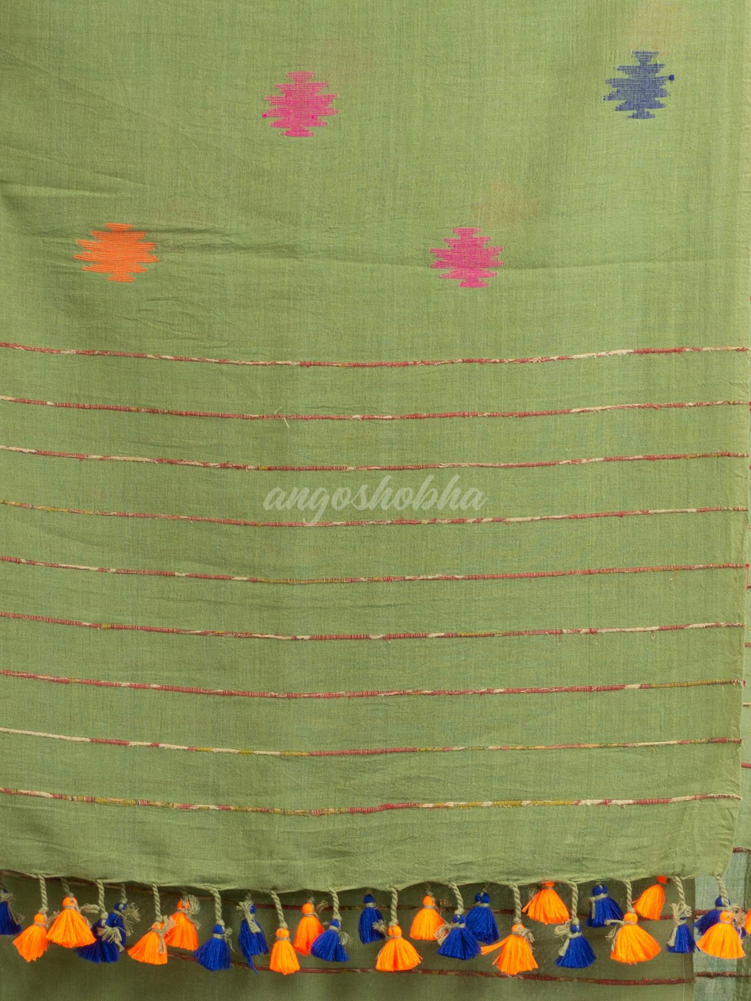 Sage Green Handwoven Cotton Jamdani handloom Saree