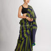 Lemon And Blue Stipe Handwoven Cotton handloom Saree