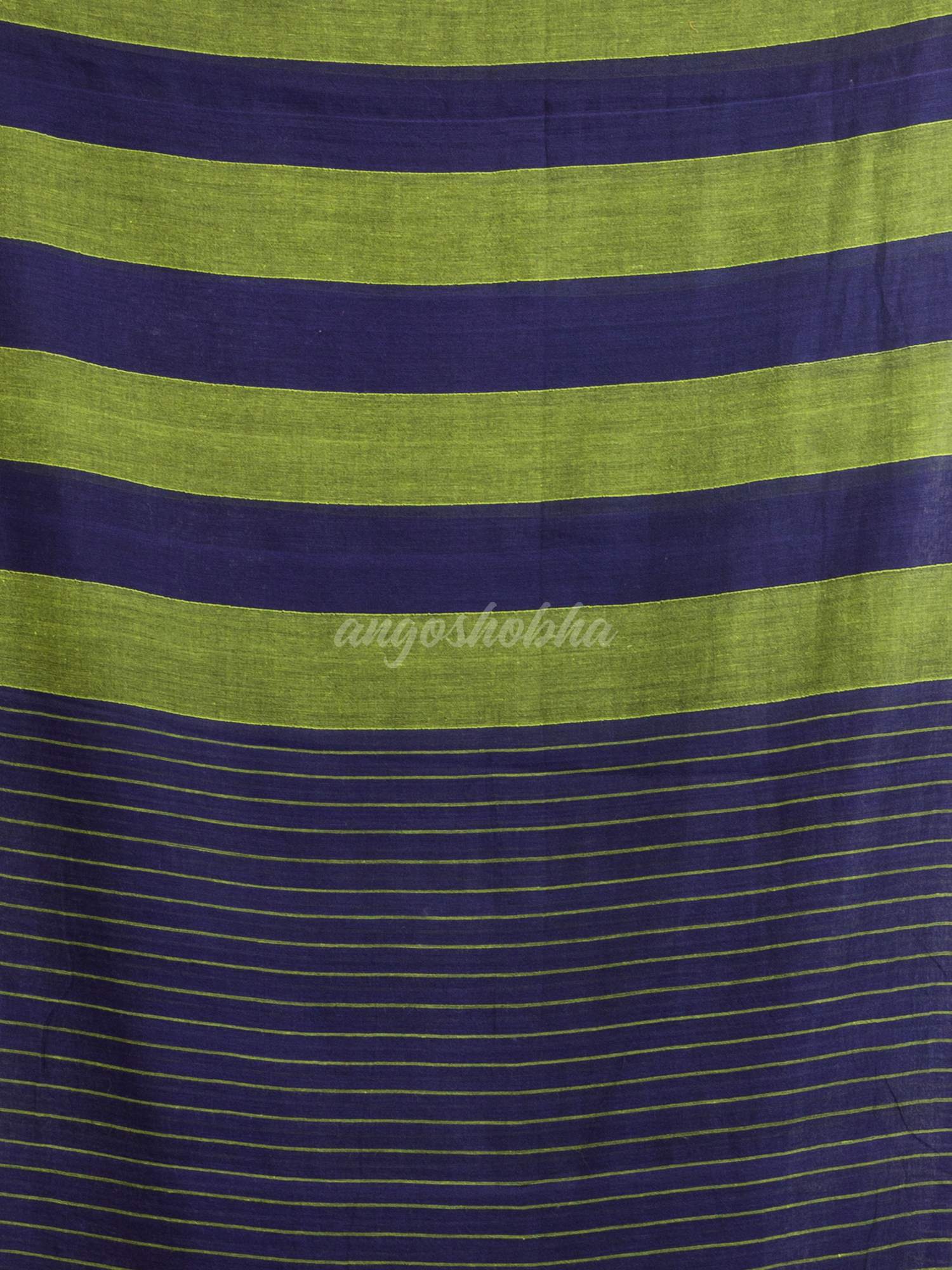 Lemon And Blue Stipe Handwoven Cotton handloom Saree