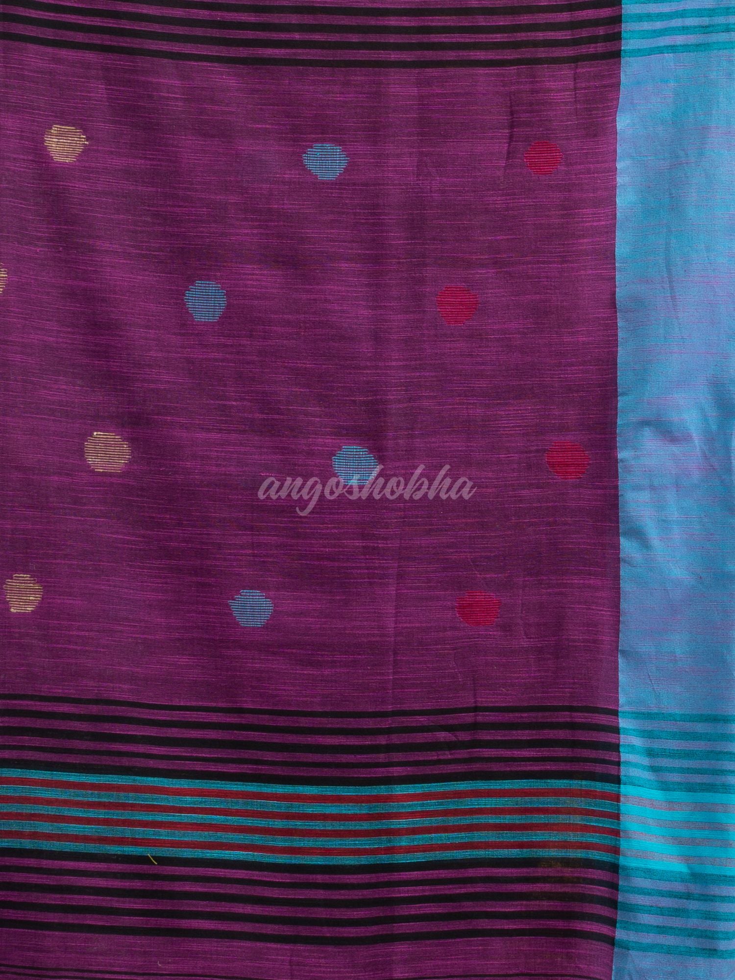 Magenta all over ball Buti with Pallu in temple border handwoven saree