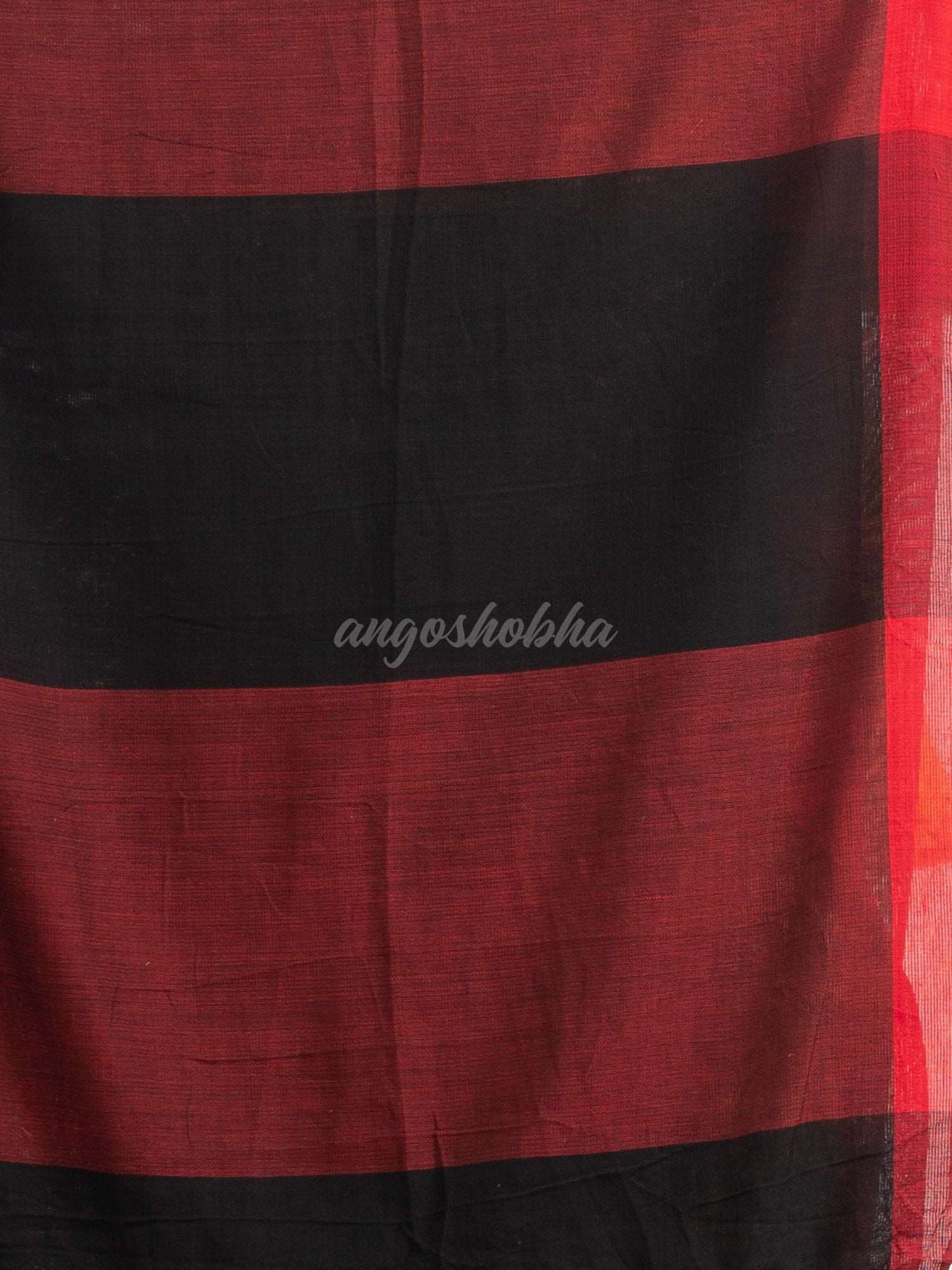Black all body red strip moklin red border handwoven maslight saree