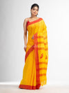 Yellow all  body small fish design with fish design pallu in solid border handwoven cotton saree