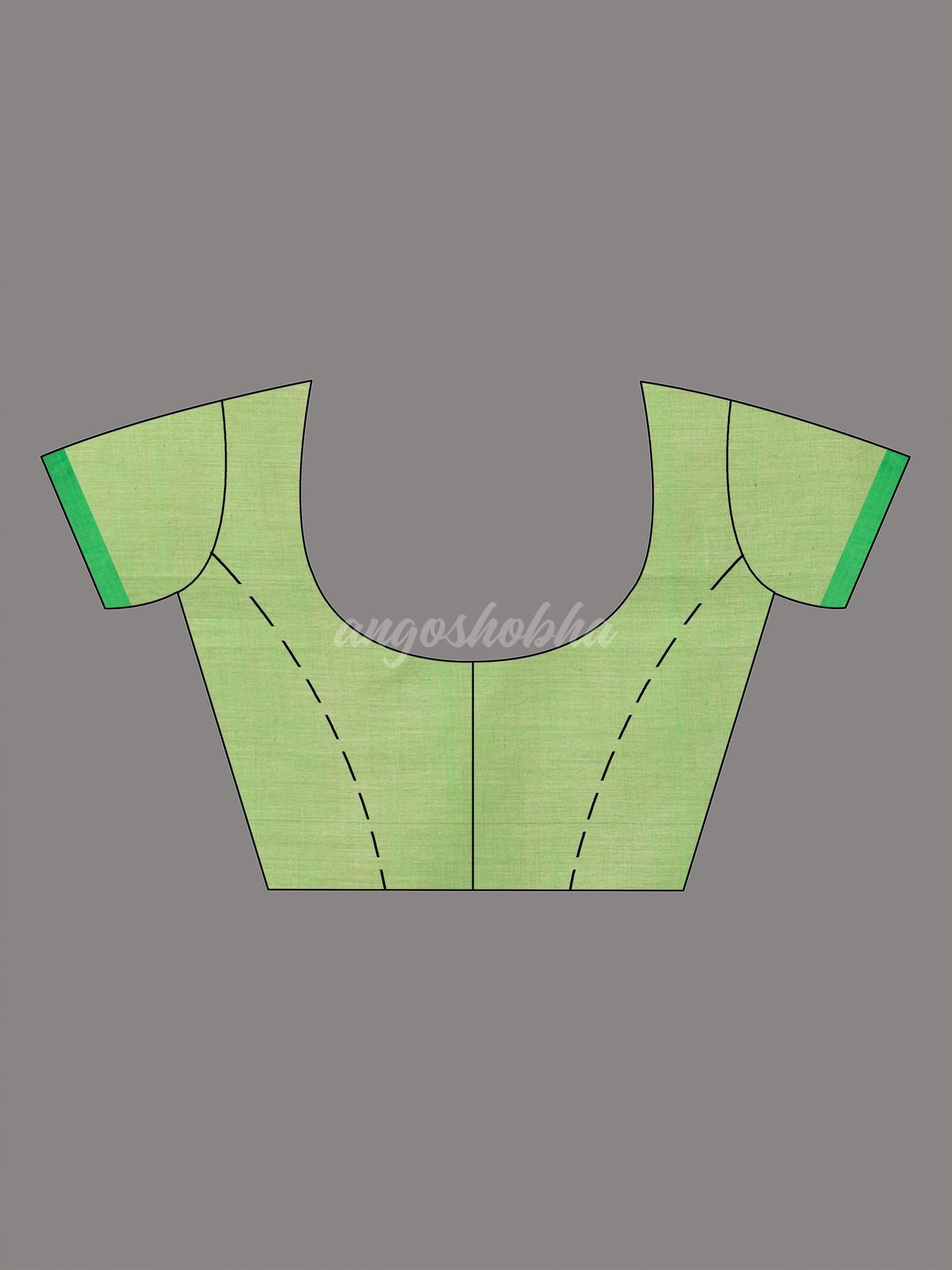 Biscuit all body buti with buti in green border handwoven cotton saree