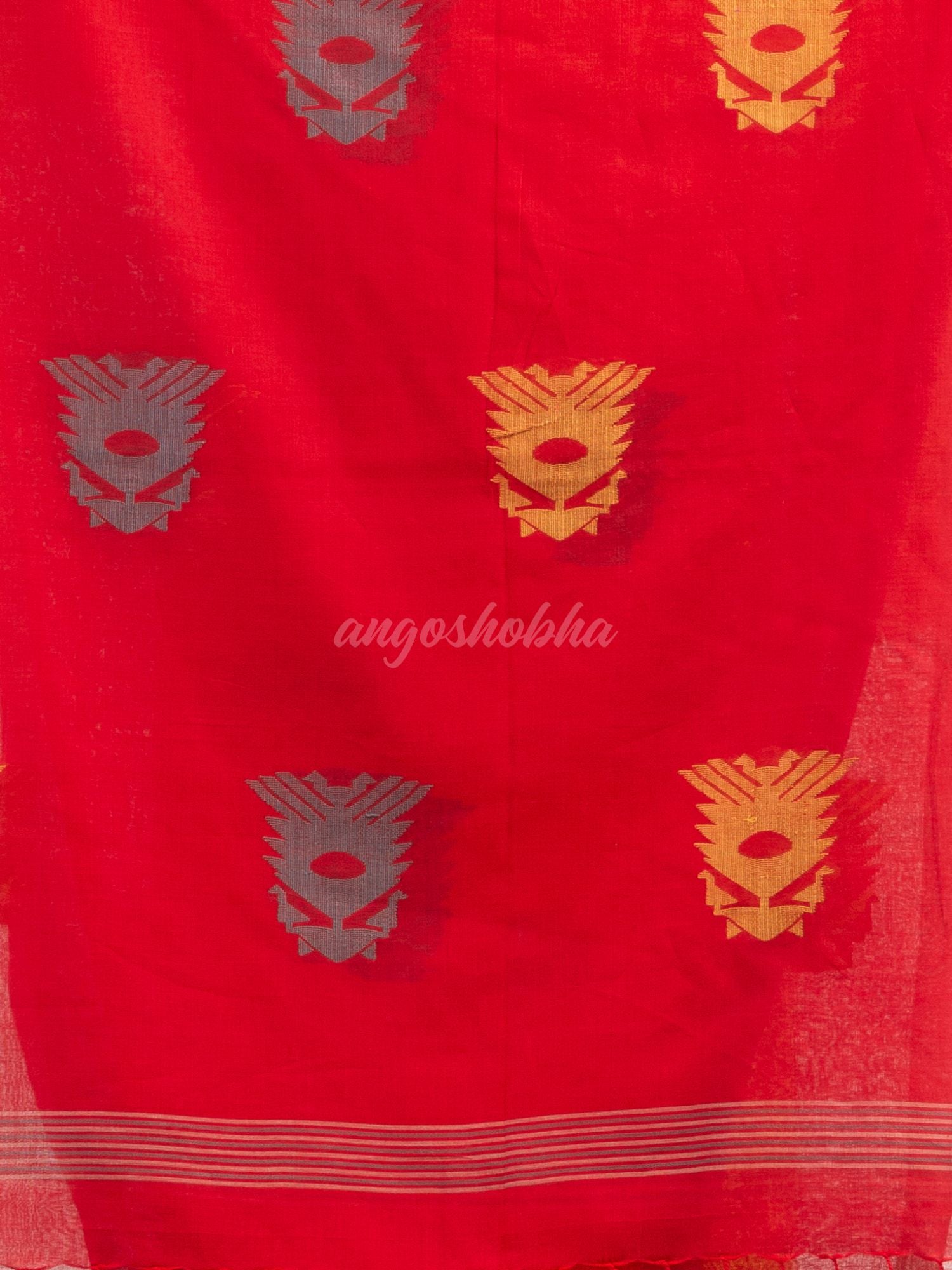 Fern Green all body buti with buti in silver border handwoven cotton saree