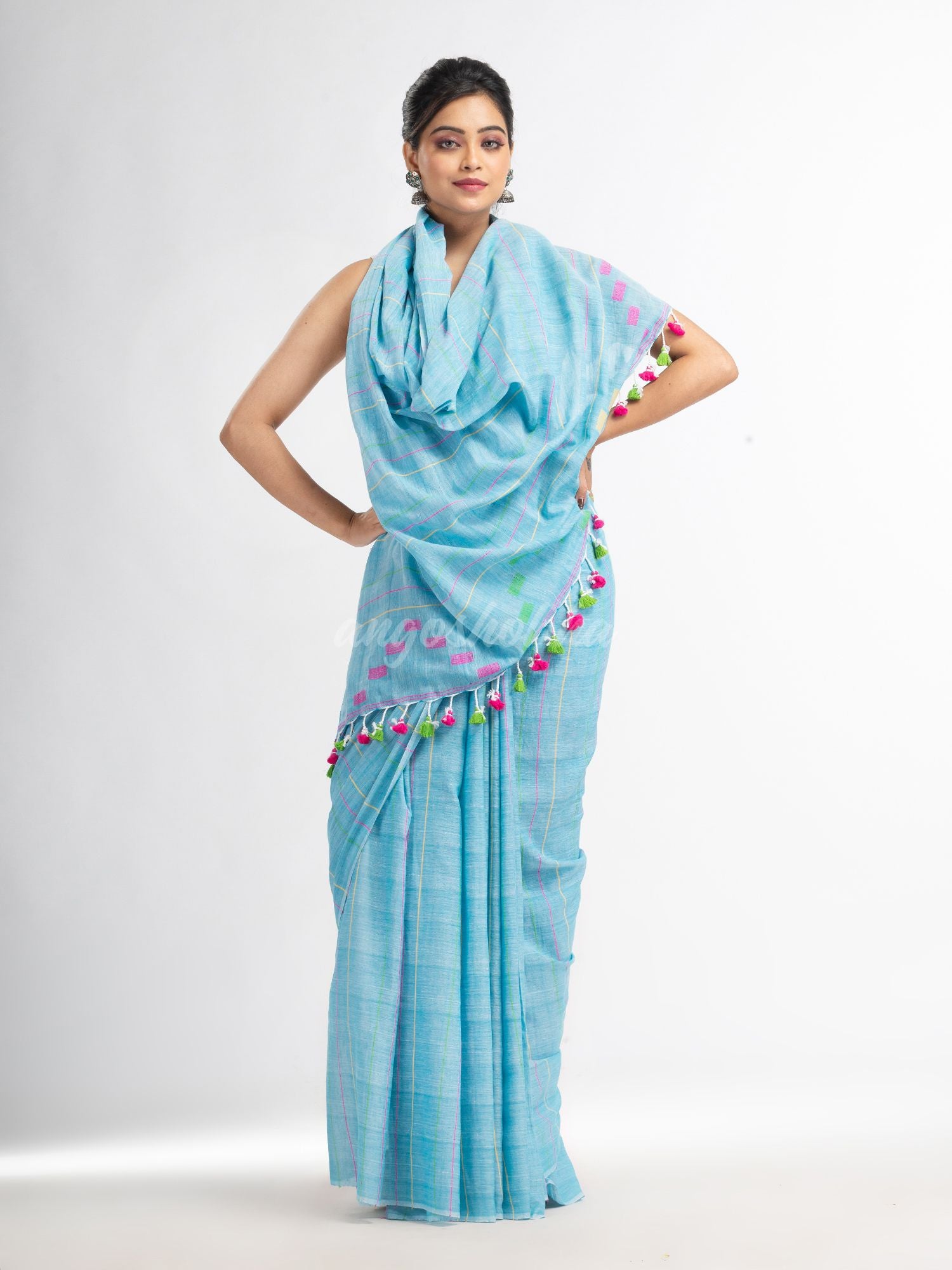 Sky Handwoven Cotton Jamdani handloom Saree