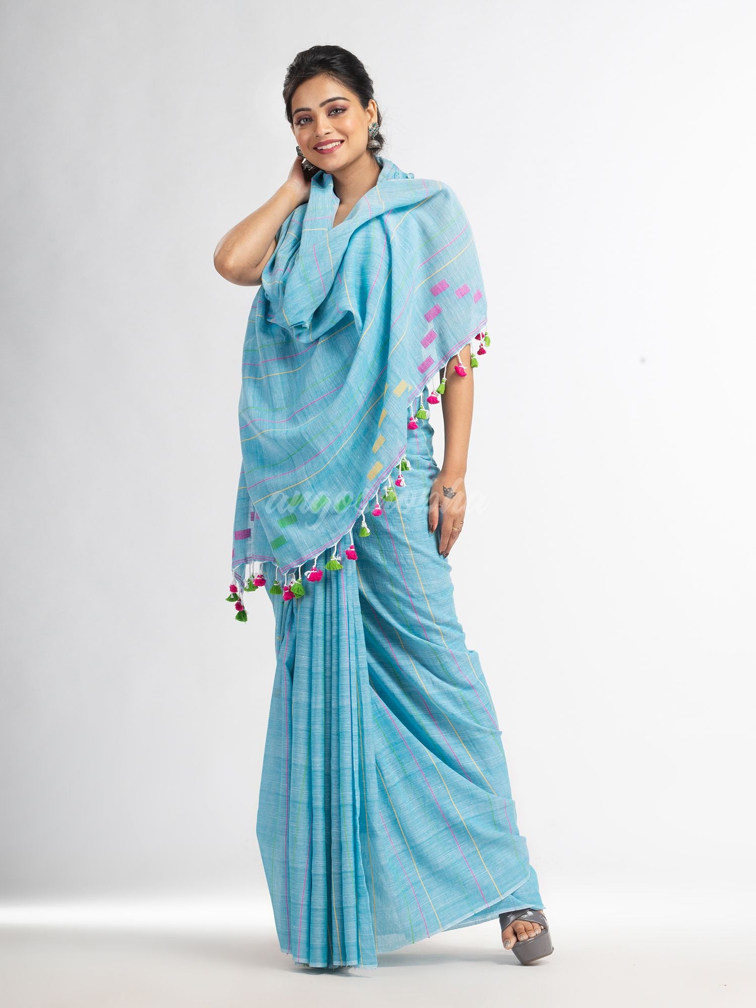 Sky Handwoven Cotton Jamdani handloom Saree