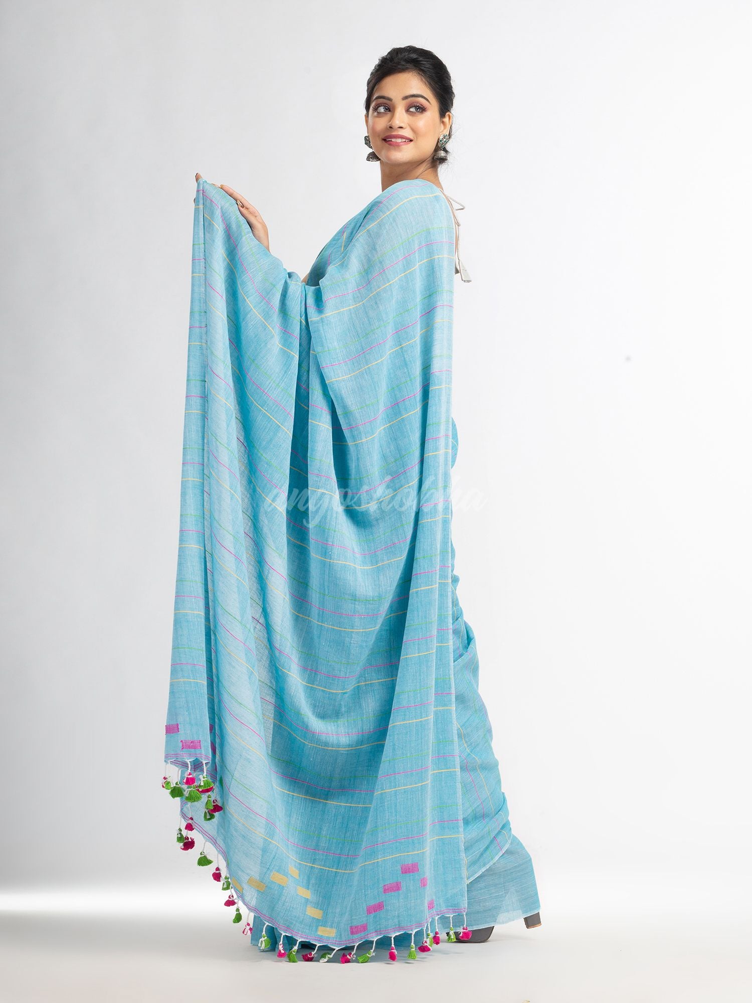Sky Handwoven Cotton Jamdani handloom Saree
