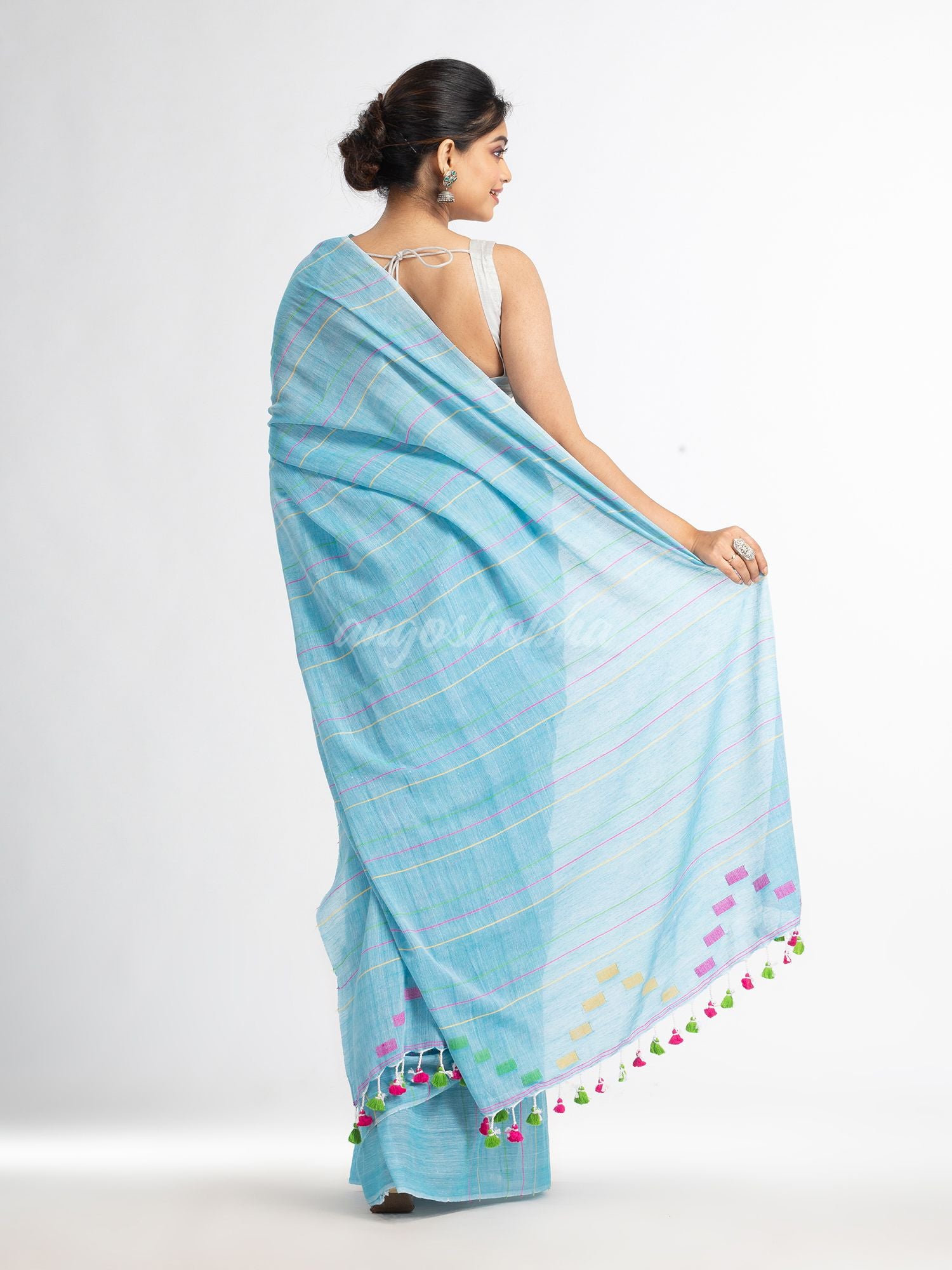 Sky Handwoven Cotton Jamdani handloom Saree