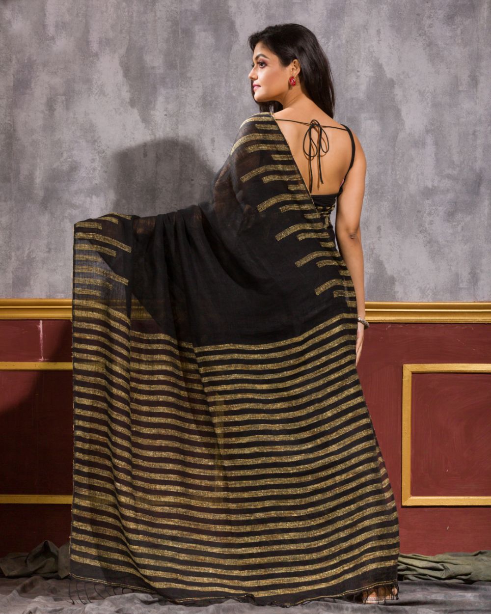 Black Handloom Linen Saree