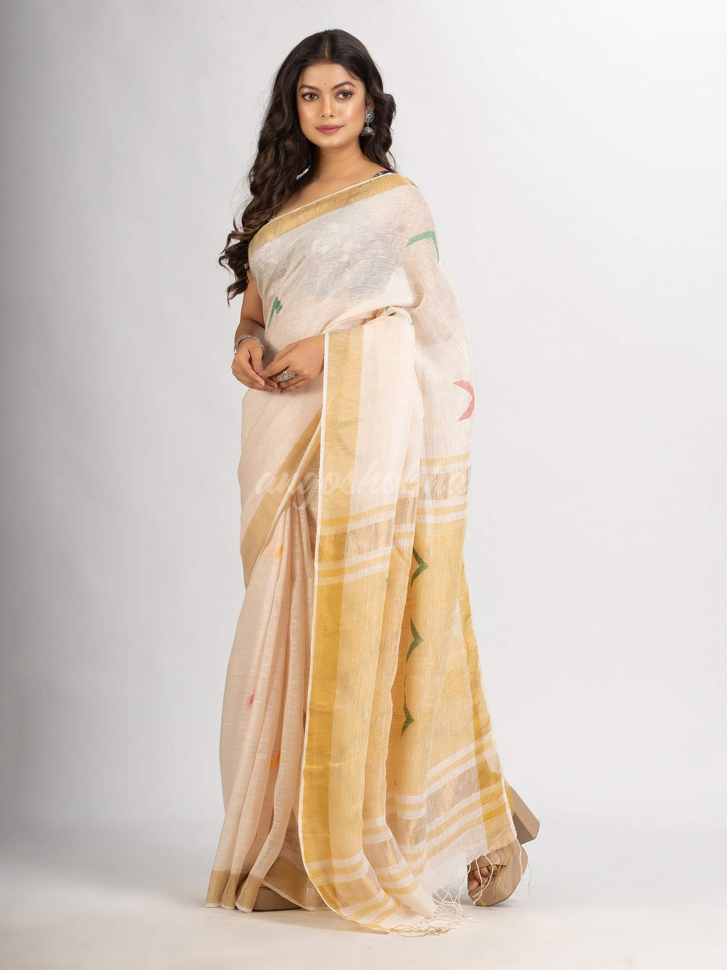 Faded Pink Traditional Handloom Linen Jamdani handloom Saree