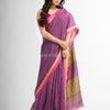 Lipgloss pink in multe colour border handwoven linen  saree