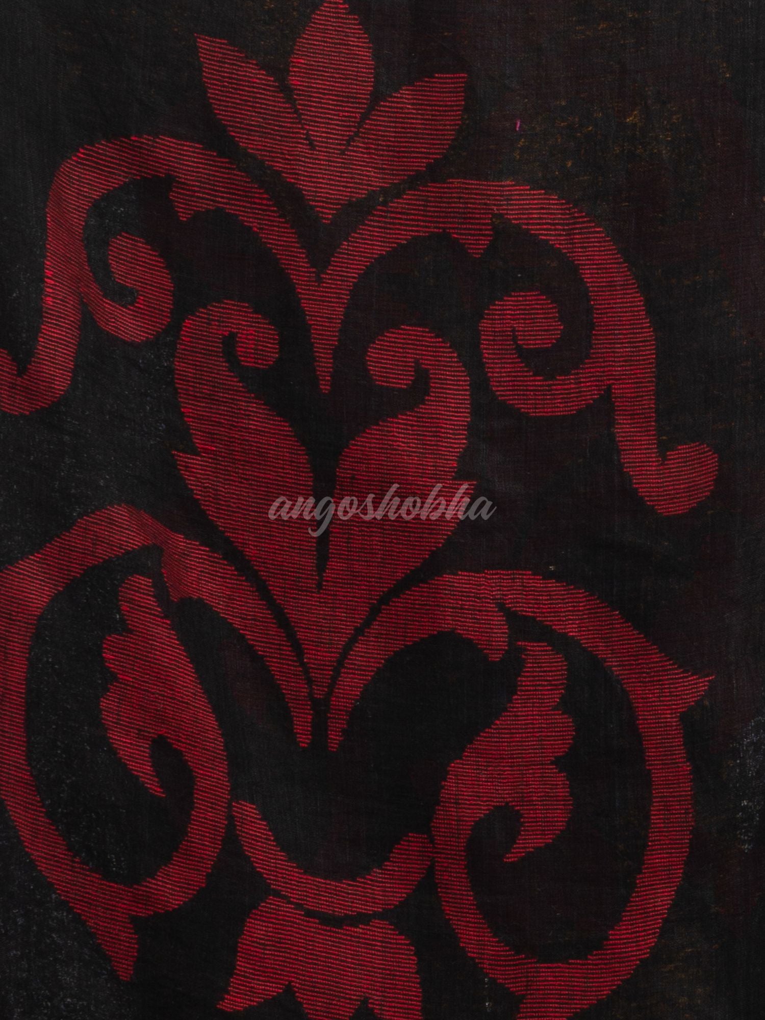 Black jamdani handwoven linen saree