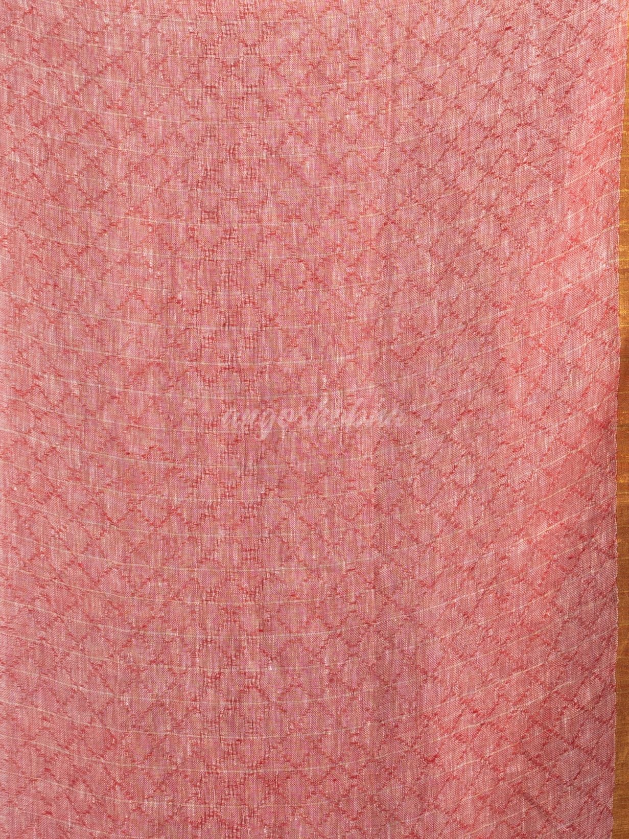 grey all body jacquard weaving red pallu  with gold zari border handwoven linen saree