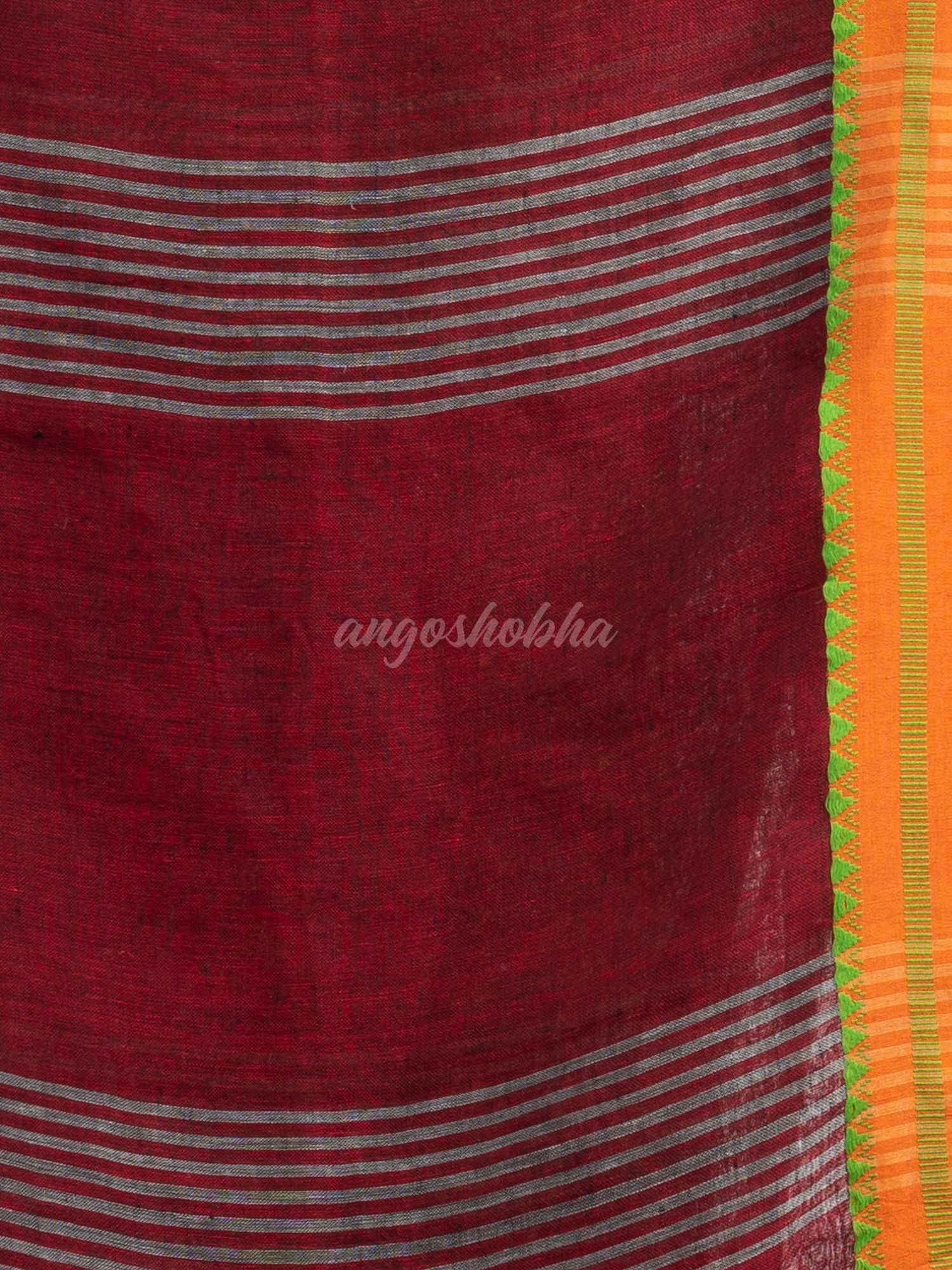 Grey with red pallu in jacquard boeder handwoven linen saree