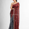 Grey rust half and half with ball buti pallu in silver zari border handwoven linen saree