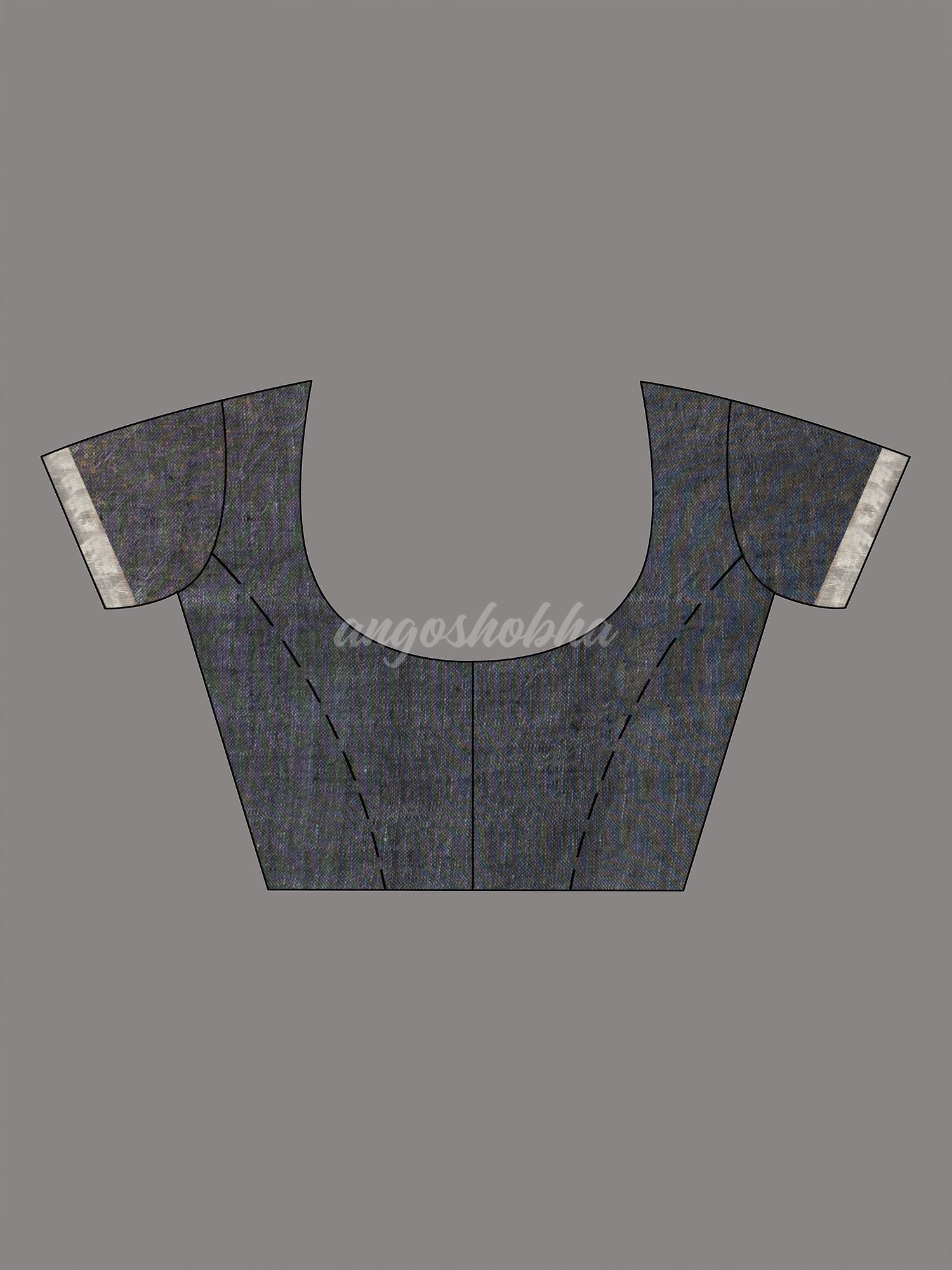 Grey rust half and half with ball buti pallu in silver zari border handwoven linen saree