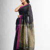 Charcoal with Lemon yellow pallu in jacquard boeder handwoven linen saree