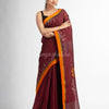 Maroon with jamdani pallu in temple border handwoven linen saree