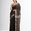 Coffee brown with all pallu zari buti in temple border handwoven linen saree