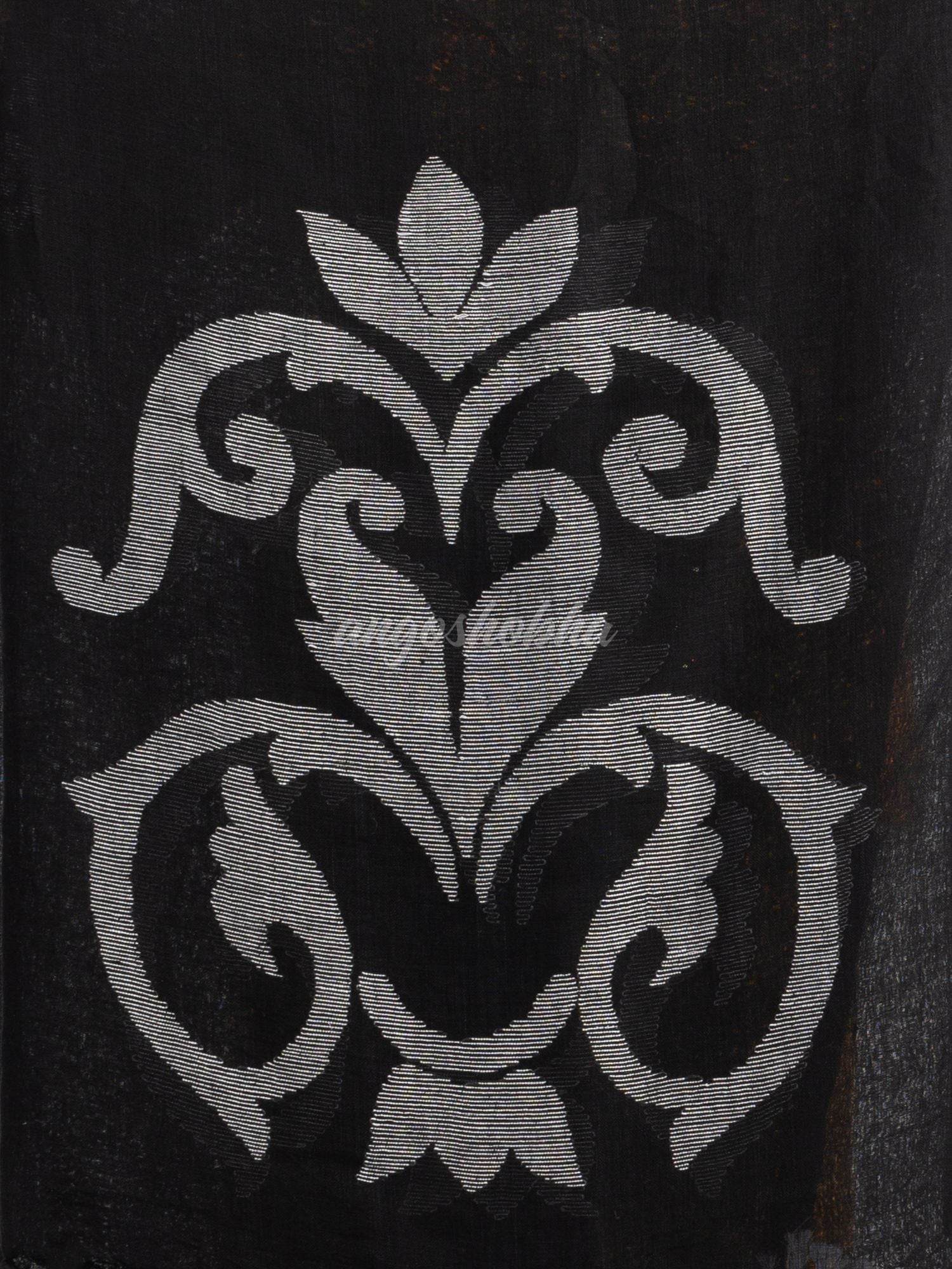 Black jamdani handwoven linen saree