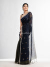 Sage Green Nevy blue  half and half with ball buti pallu in silver zari border handwoven linen saree