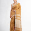 saffron with silver zari pallu in silver zari border handwoven linen saree