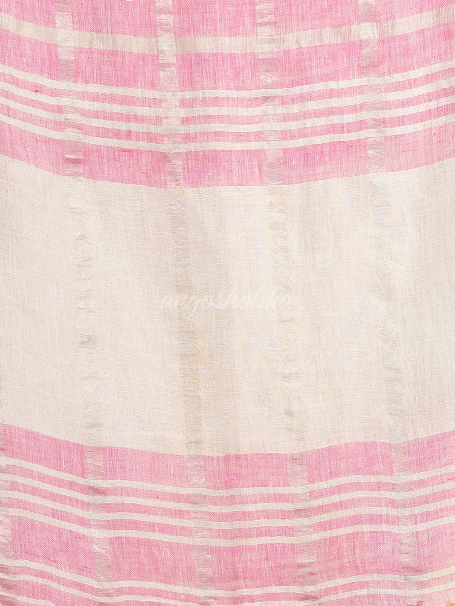 green pink half and half ziri check with silver zari pallu in zari border handwoven linen saree