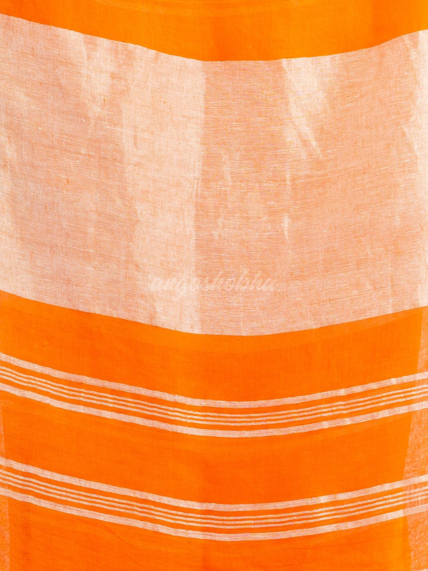 Orange with silver zari pallu in silver zari border handwoven linen saree