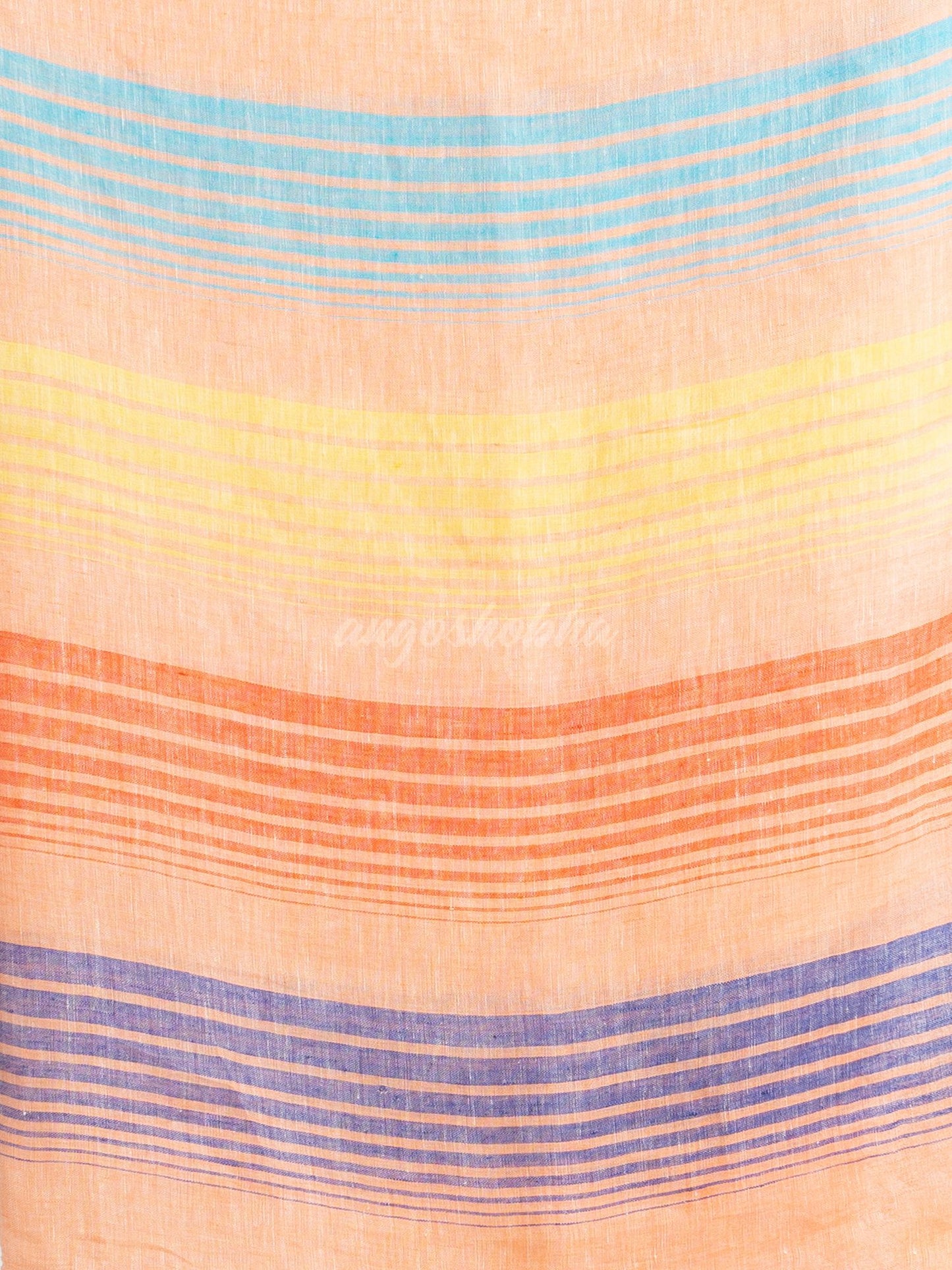 Peach with multi colour pallu handwoven linen saree