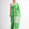 Green with silver zari pallu in silver zari border handwoven linen saree