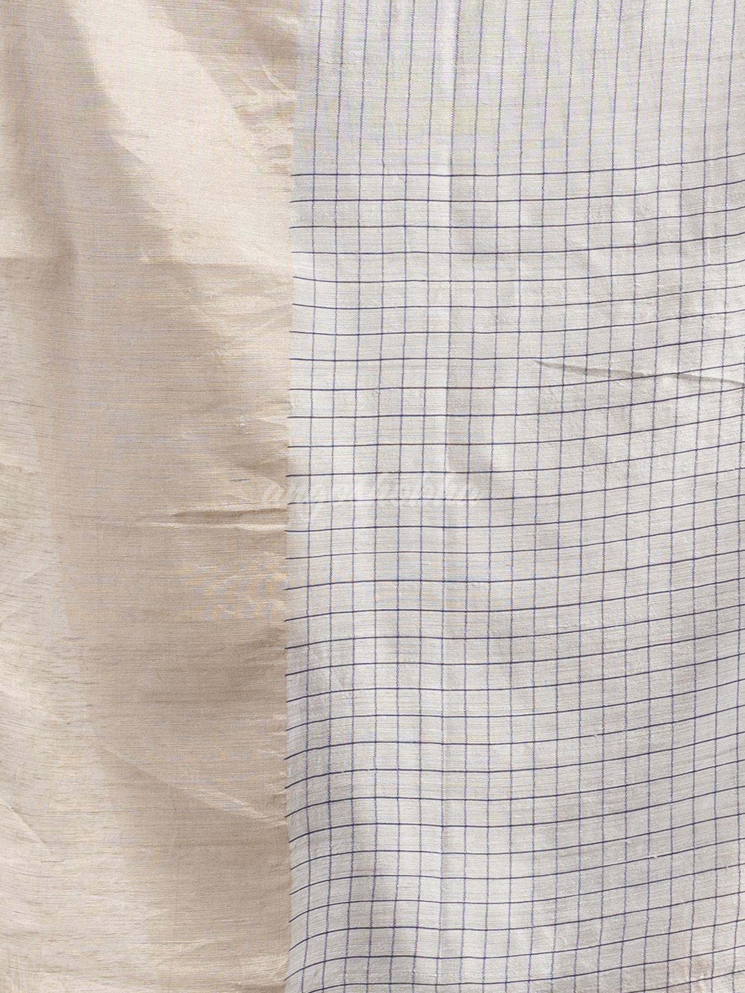 Silk matka check silver zari border handwoven saree