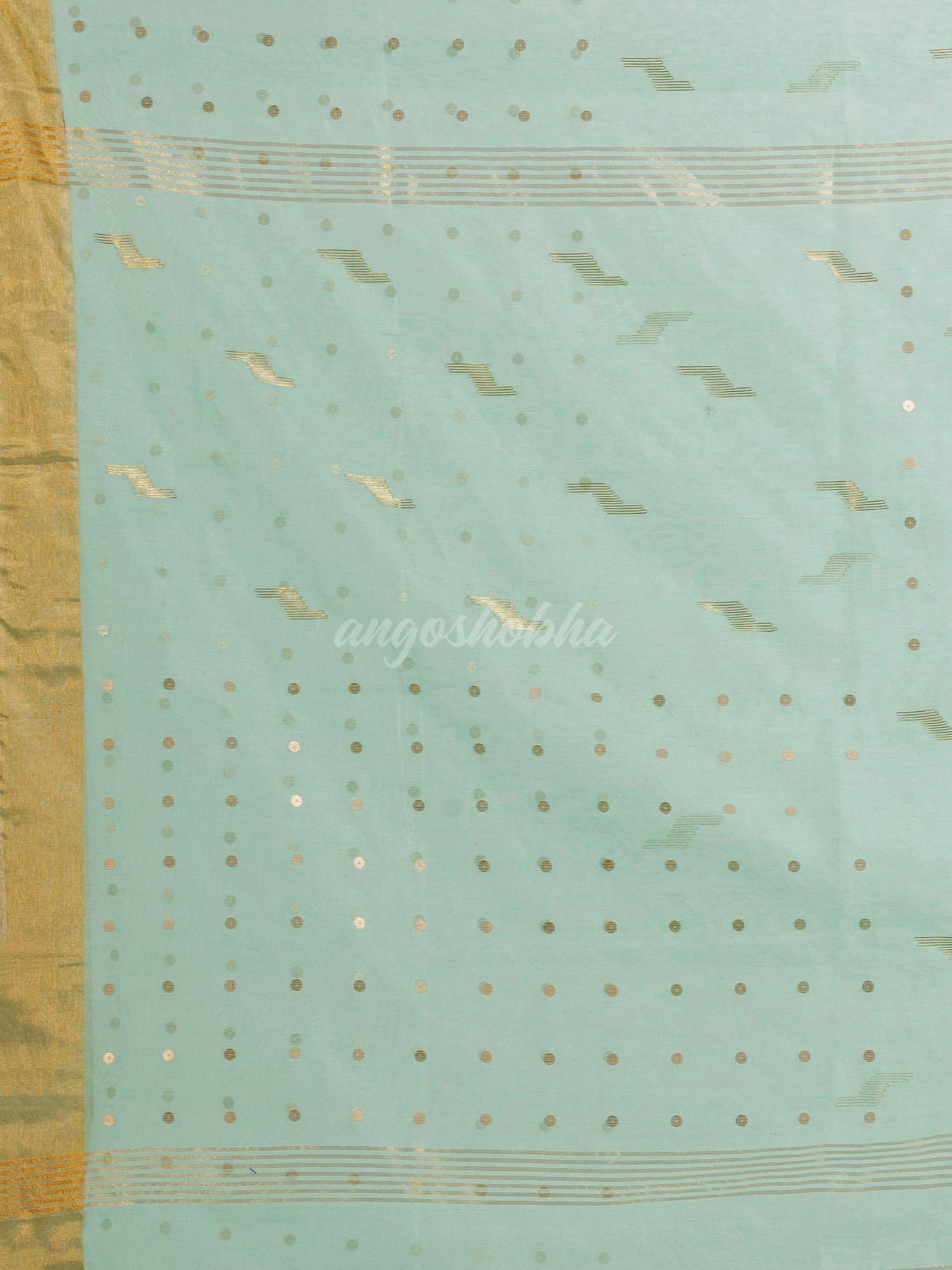 Pastel Green Silk Cotton Pocket Chumki Jamdani handloom saree