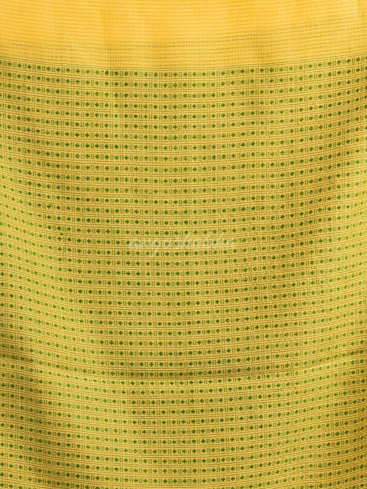 Yellow resham cotton kota check all over Buti jacquqrd Pallu handwoven saree