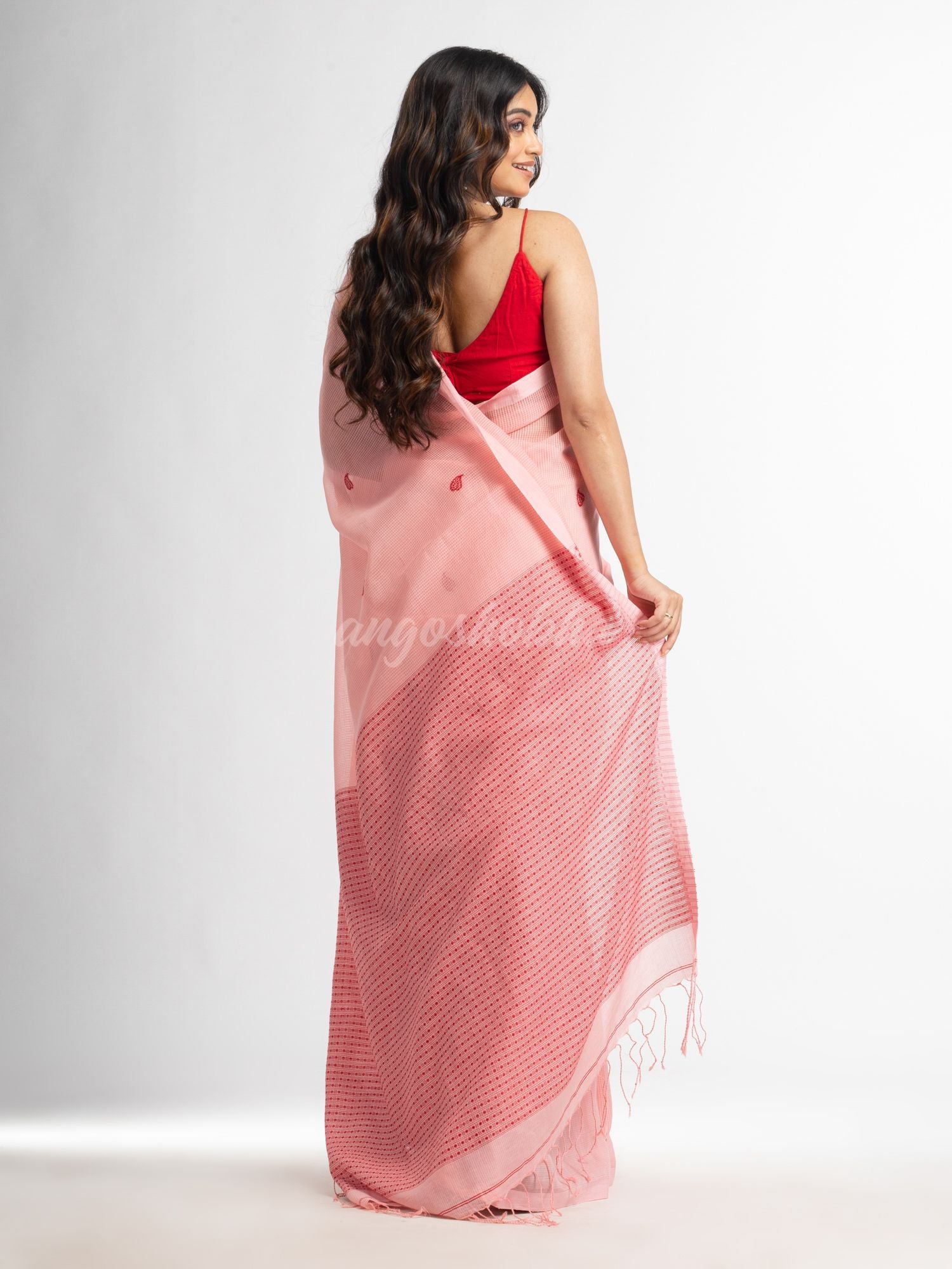 Pink salt resham cotton kota check all over Buti jacquqrd Pallu handwoven saree