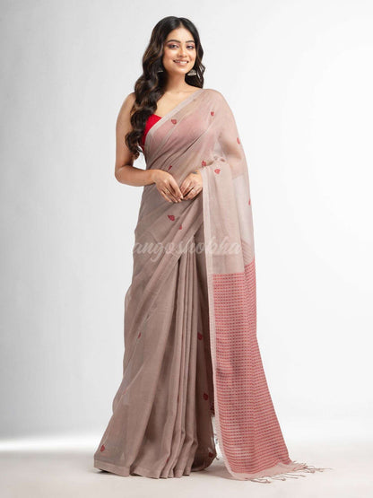 Beige resham cotton kota check all over Buti jacquqrd Pallu handwoven saree