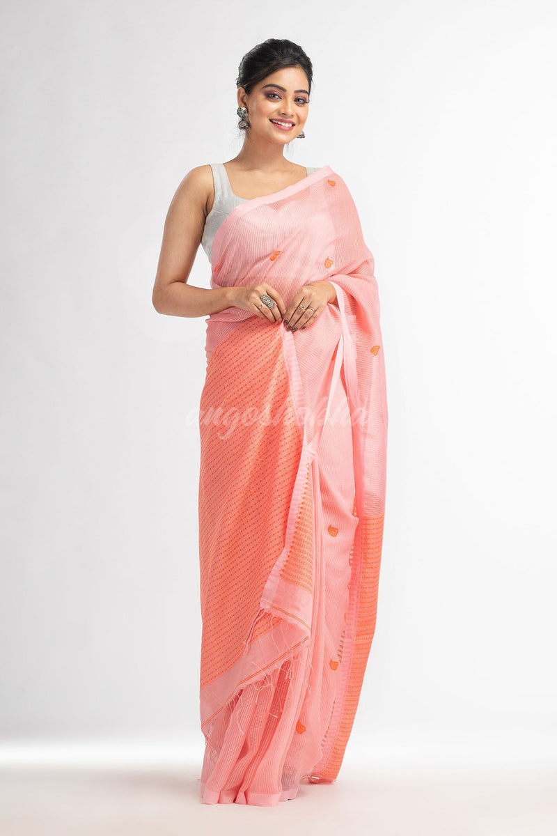 Peachmod resham cotton kota check all over Buti jacquqrd Pallu handwoven saree