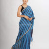 Sky blue And Black Silk Linen  Ckeak Handloom saree