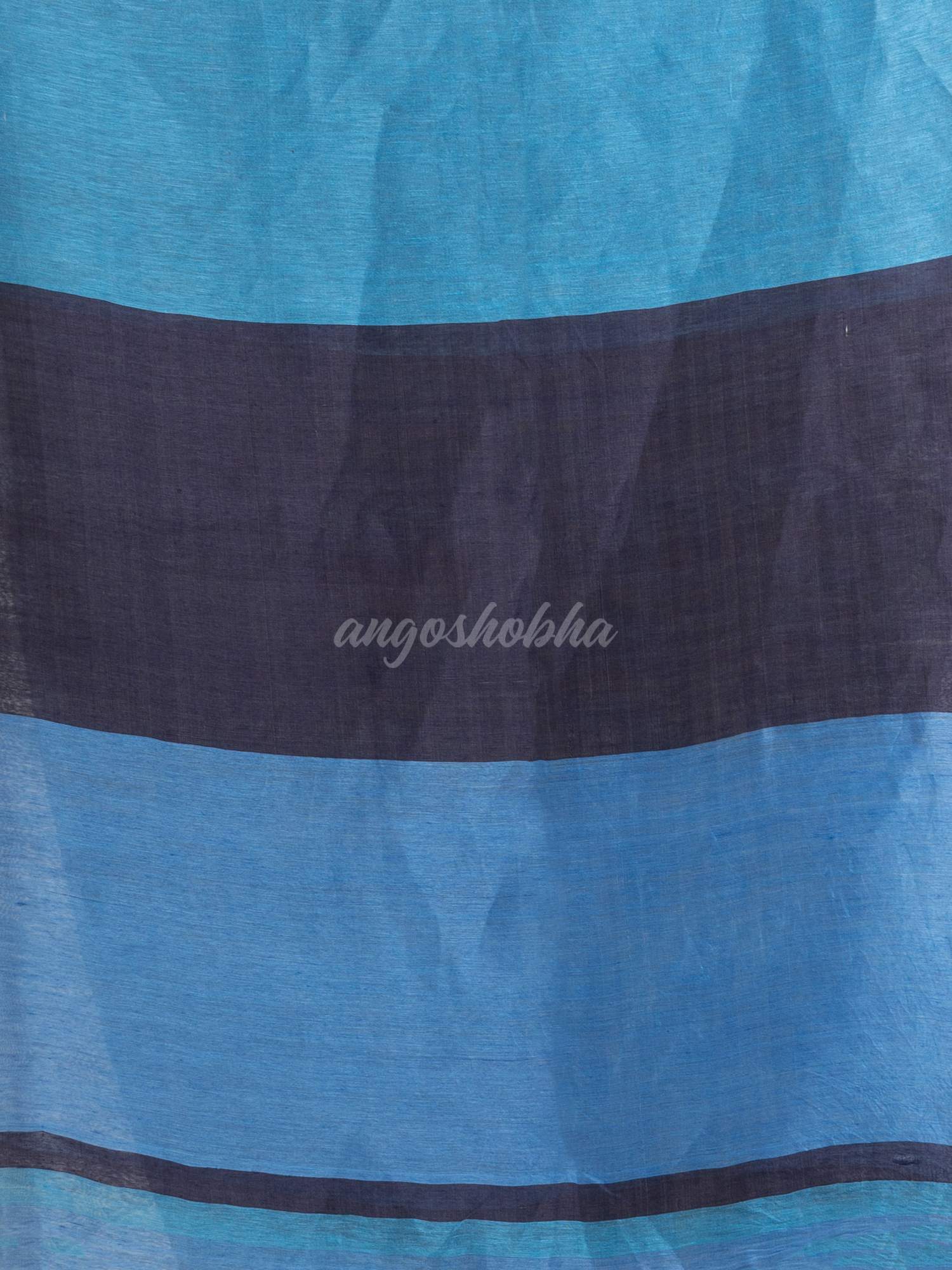 Sky blue And Black Silk Linen  Ckeak Handloom saree
