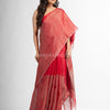Red tissue linen multi color pallu handwoven saree