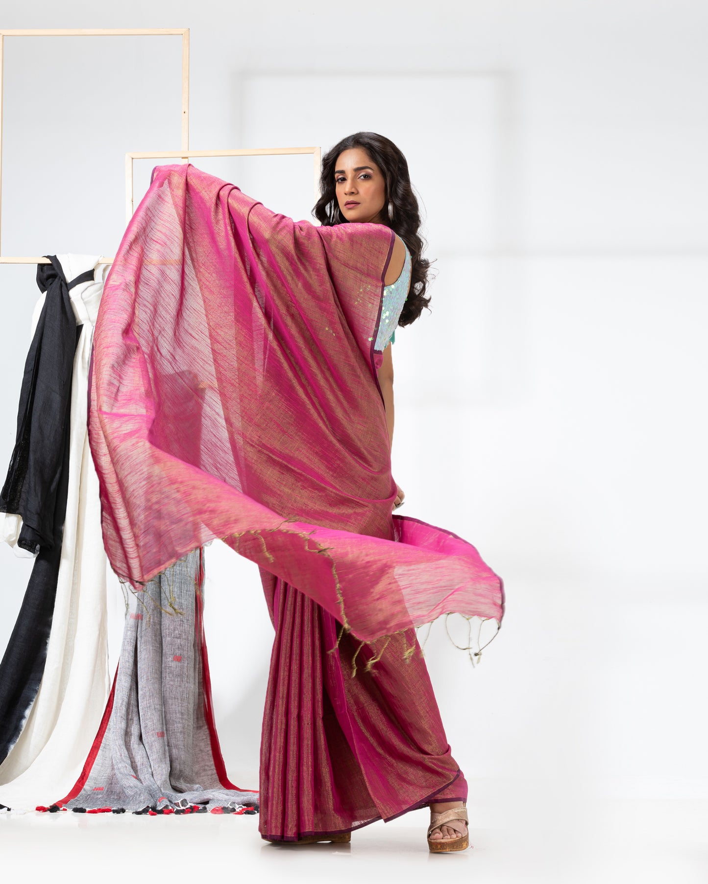 Cotton Silk Pink Handloom Tissue Saree