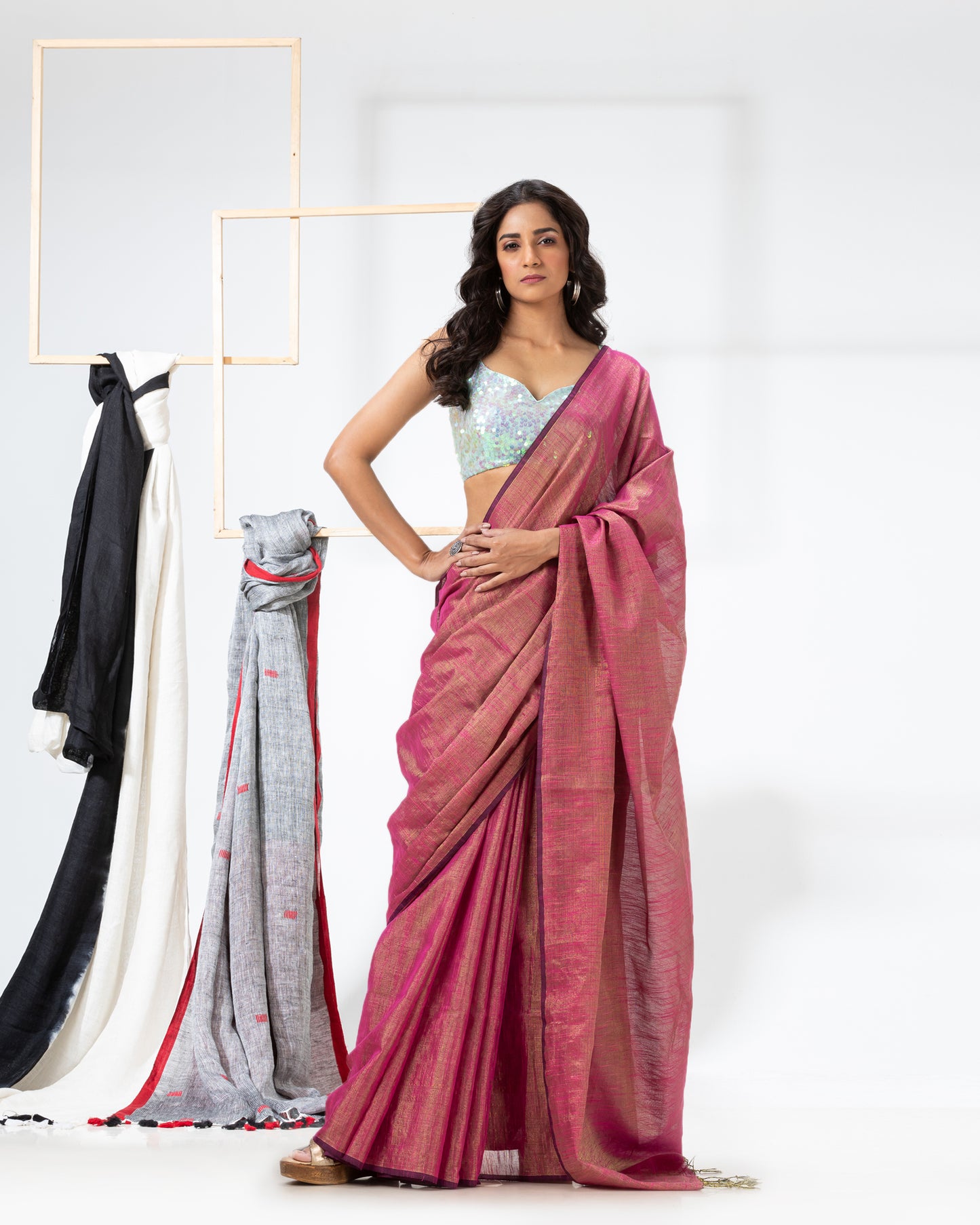 Cotton Silk Pink Handloom Tissue Saree