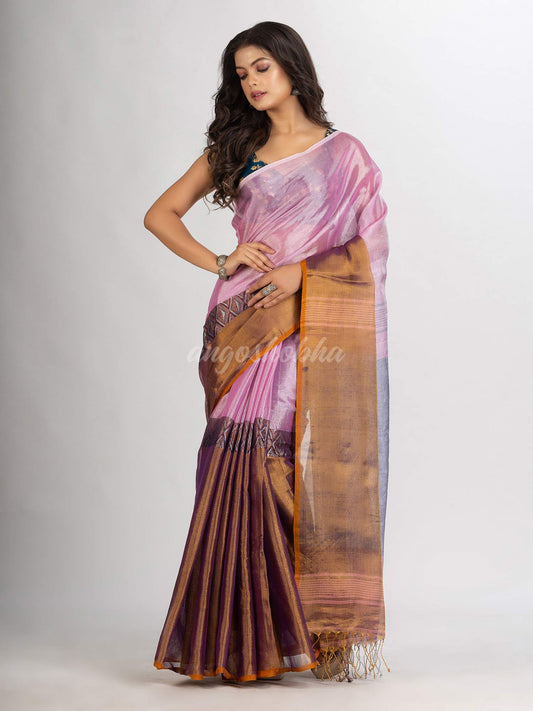 Gold pink Madhumani Jacquard handloom Saree