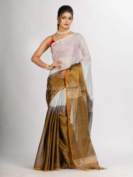 Gold White Zari Cotton Tissue Madhumani Jacquard handloom Saree