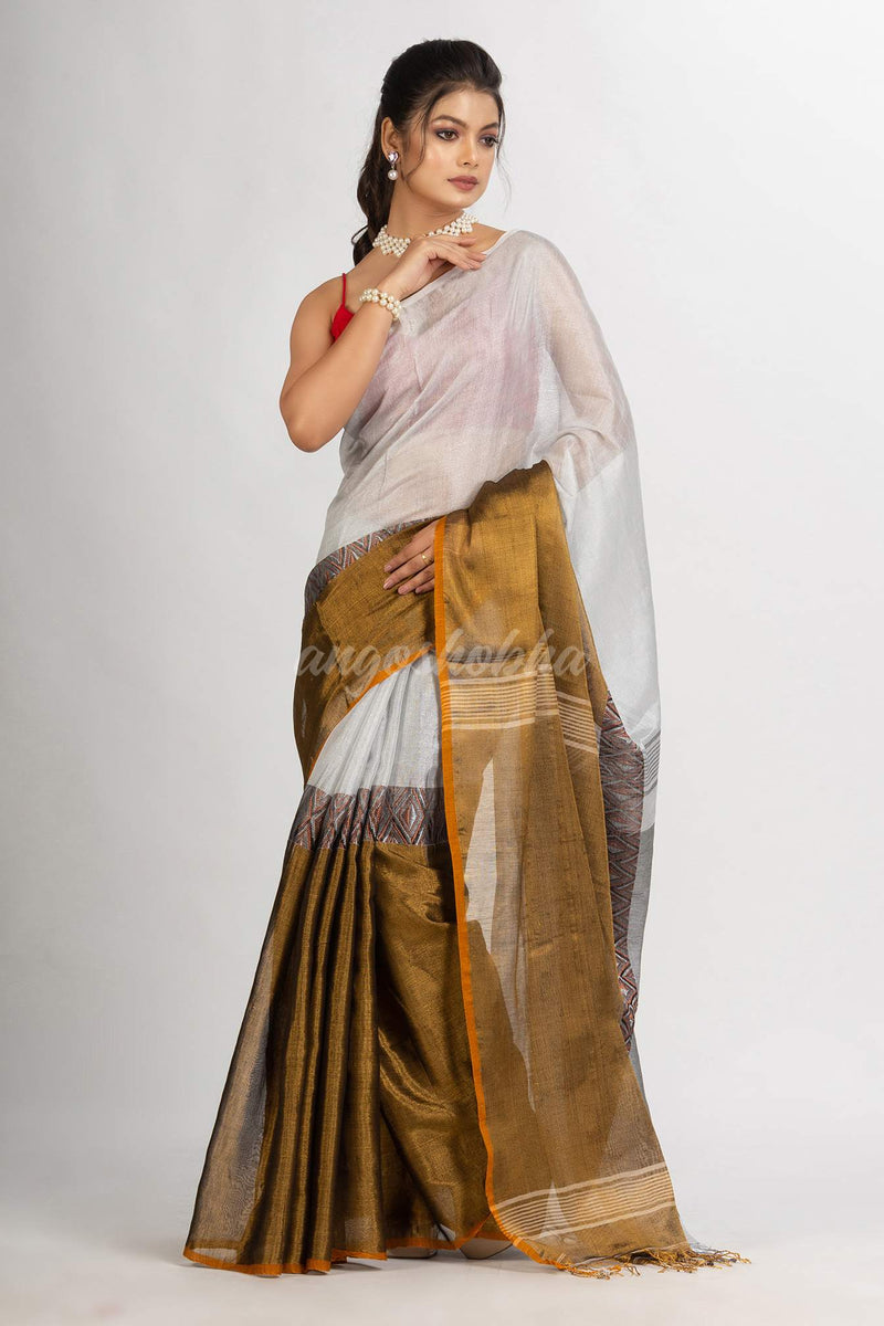 Gold White Zari Cotton Tissue Madhumani Jacquard handloom Saree
