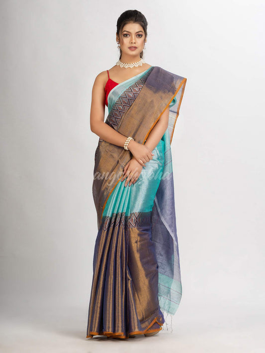 Gold Firoza Zari Cotton Tissue Madhumani Jacquard handloom Saree