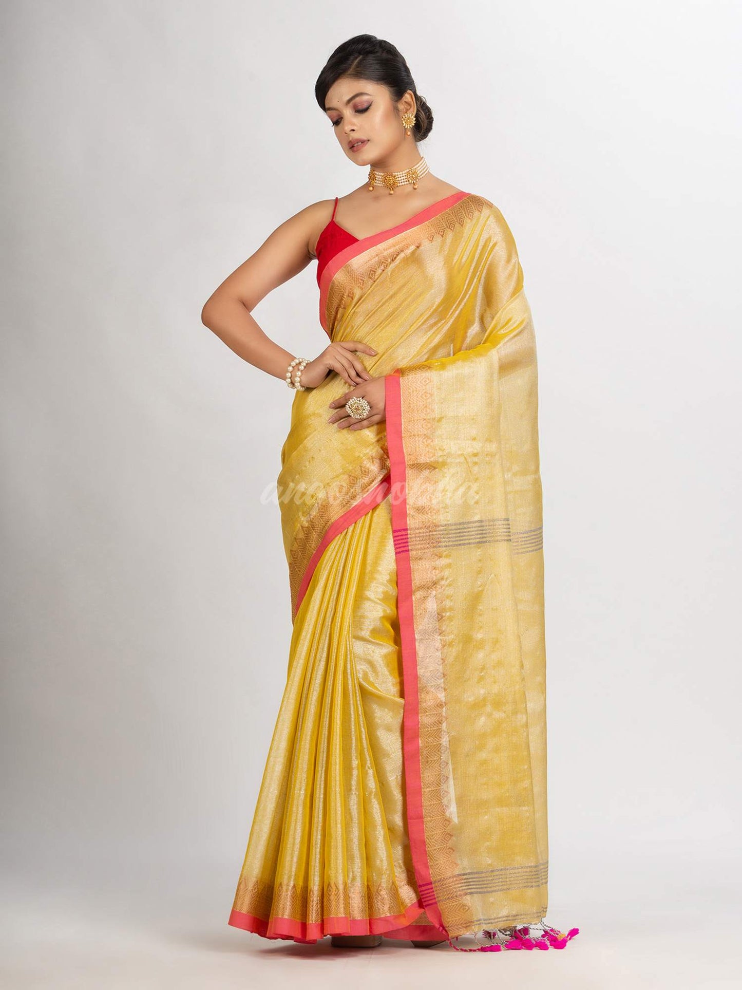 Chiku Color Zari Cotton Tissue Jacquard Border handloom handloom Saree